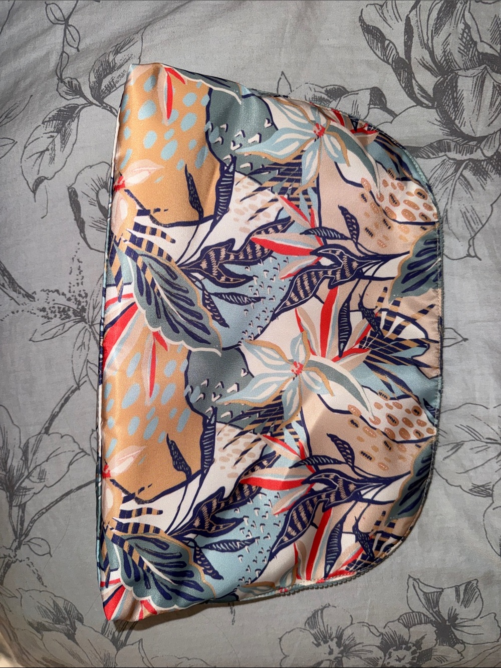 Sonia Kashuk Floral Satin Cosmetic Pouch in Peach, Blue & Coral